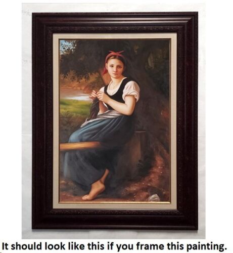 Das Strickmädchen von Bouguereau 1873, 24x36, Ölgemälde Reproduktion auf Leinwand - Bild 3 von 4