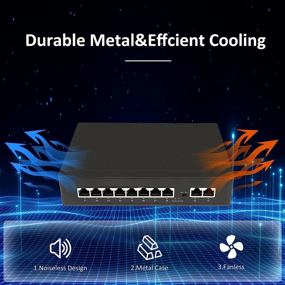 8 Port PoE Switch With 2 Uplink 120W Extend to 250 Meter Unmanaged 803.af/at - Image 4 of 4