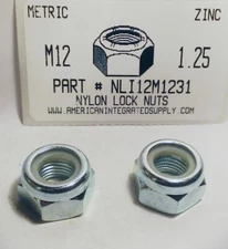 M12-1.25 HEX NYLON INSERT LOCK NUTS CLASS 8 STEEL ZINC PLATED D985 (10)