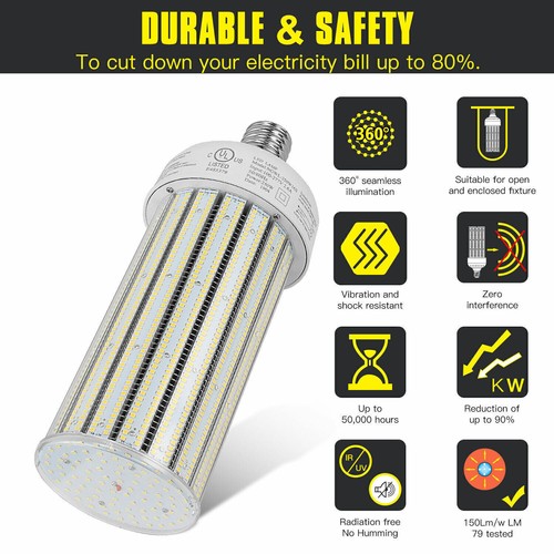 250W LED Corn Cob Bulb Light Workshop High Bay Fixture Replace 1000W MH HID HPS - Picture 3 of 11