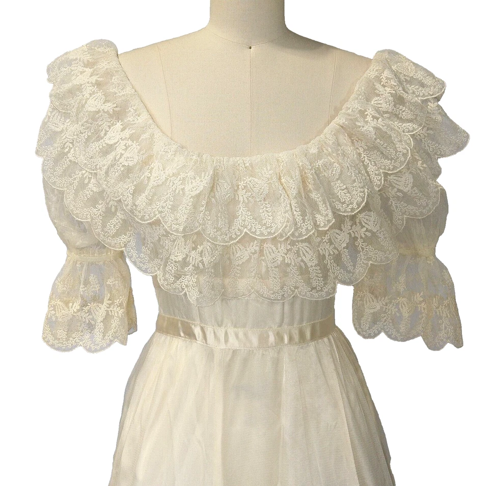 Vestido de Boda Gunne Sax Talla S 7 Maxi Vintage Años 70 Encaje Romántico Renacimiento Foto 4 de 4