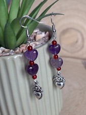 Amethyst Herz Karneol Ohrhänger Sterling Silber 925 vergoldet Handarbeit Boho