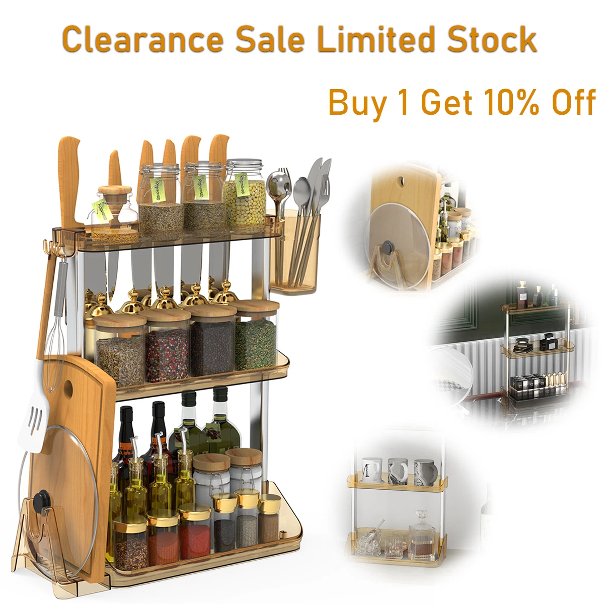 3 Tier Storage Organizer Shelf Kitchen Basket Bathroom Countertop Shelving Unit