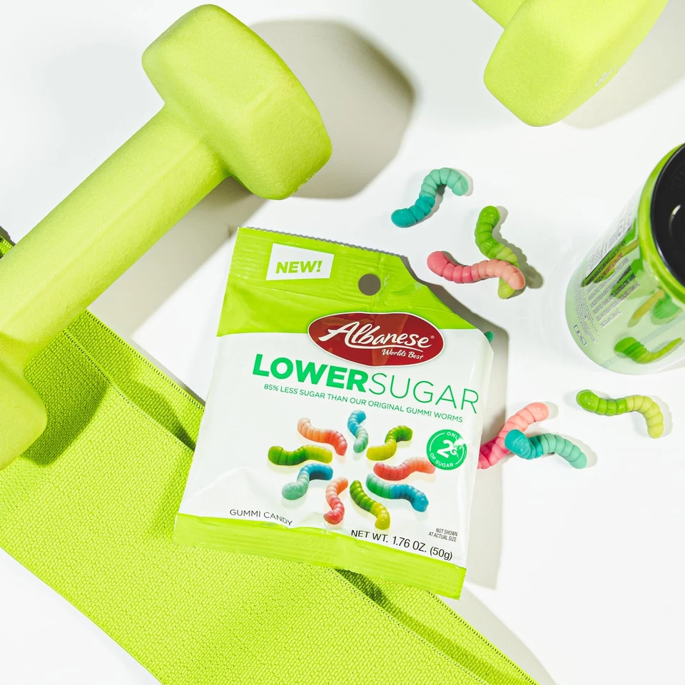 Albanese World's Best Lower Sugar, Mini gusanos de goma sin gluten, bolsa de 1,76 oz (... Foto 4 de 4
