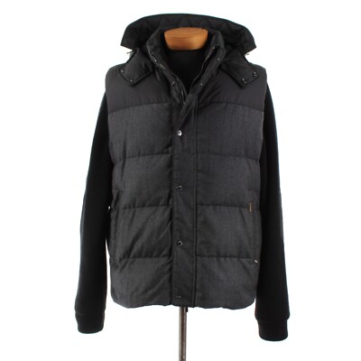 Moorer NWT Wool Hooded Down Jacket / Vest Size 60 (50 US) In Gray & Black