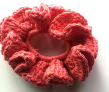 Handmade Crochet Crocheted Hair Scrunchie Peach Cotton Yarn