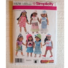 Simplicity 1928 18" Doll Clothes Sewing Pattern Dresses Tops Skirts Hats