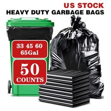 50 Pack Trash Bag 33-65 Gallon Extra Heavy Plus Duty Black Large Garbage Bags