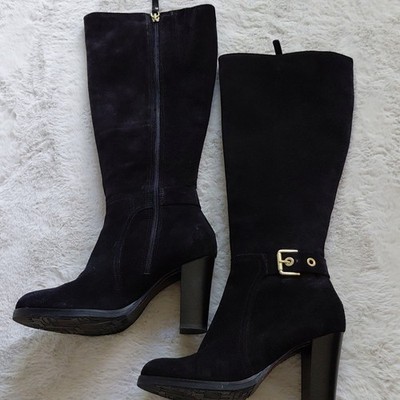 Tommy Hilfiger Damen Wildleder Stiefel schwarz EU 39 Blockabsatz Reißverschluss