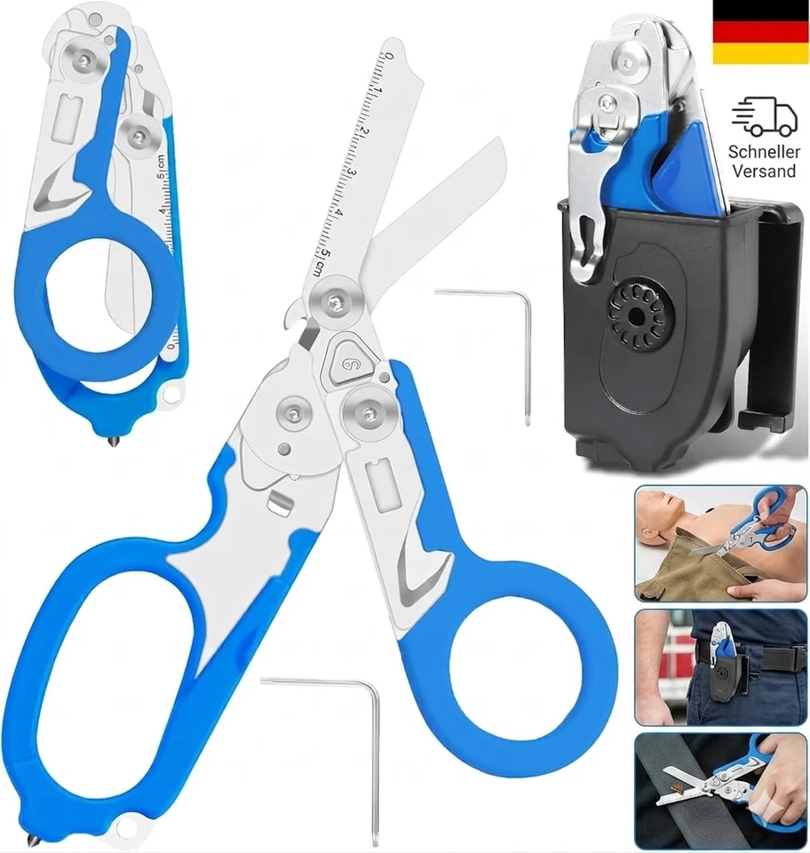 Rettungsschere, Raptor Schere, 6 in 1 Faltbar Trauma Schere aus Edelstahl, Notfa - Bild 1 von 1