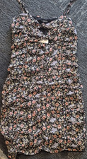 Forever 21 Black Pink Floral Mini Dress Ruffle Strappy Sleeveless Size S