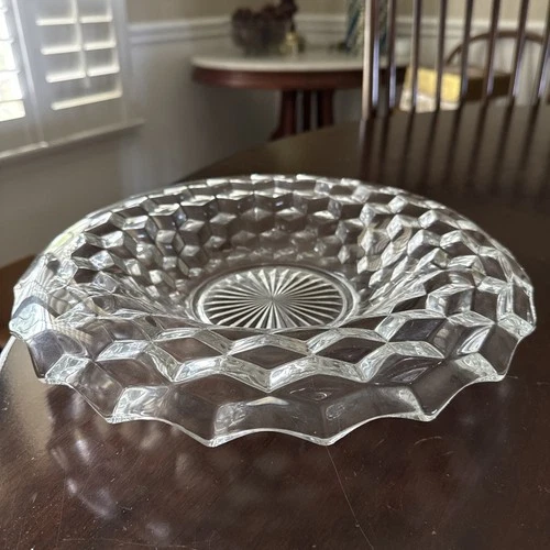 Vintage Fostoria American Glass Clear Rolled Edge Centerpiece Bowl 12"@334