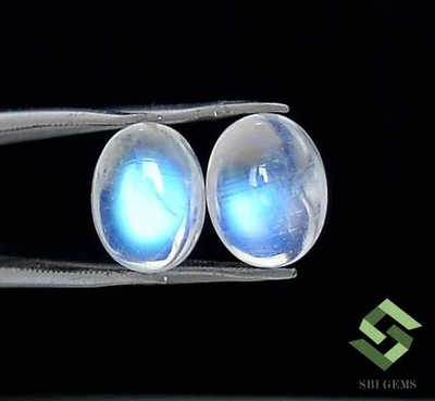 9x7 MM Natürlich Regenbogen Mondstein Oval Cabochon Paar 4.02 Cts Zertifiziert