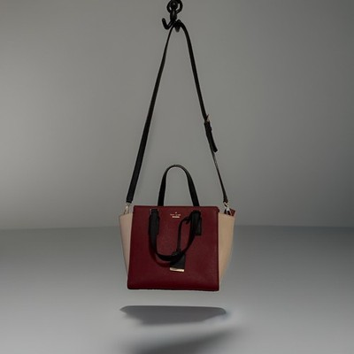 Kate Spade New York Leder Tragetasche Bordeaux/creme/Schwarz, Designer