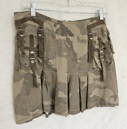 Vintage Y2K iconic camo Pockets Sippers mini skirt Medium SILK NWOT - Picture 10 of 11