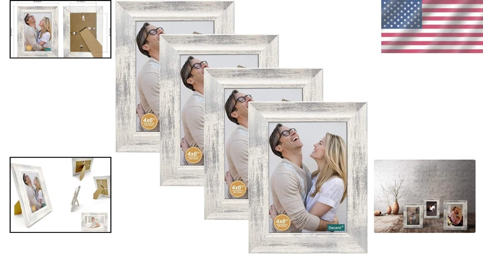 4件套乡村风格复古白色4x6相框带高清玻璃 — 第 2/4 张图片