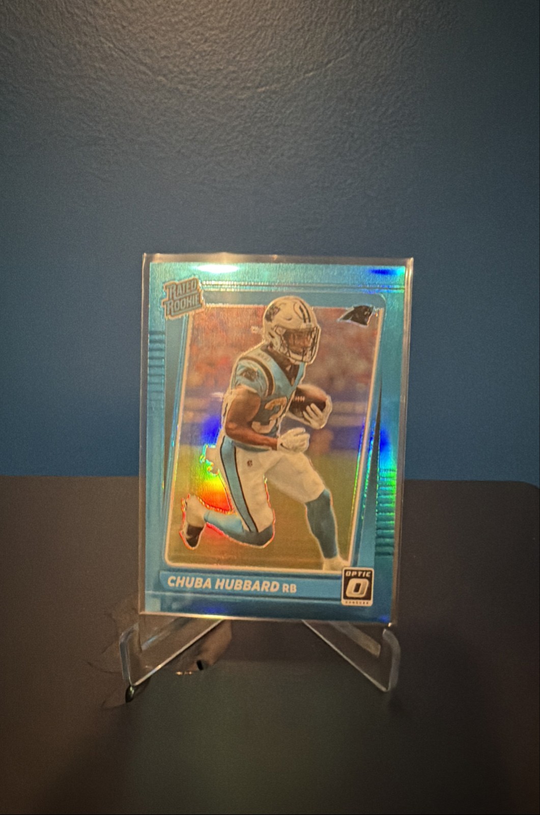 2021 Panini Donruss Optic - Rated Rookie Chuba Hubbard #225 Aqua Prizm /299 (RC)