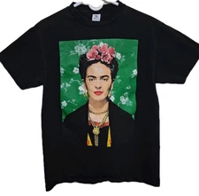 Frida Kahlo Artist Portrait Graphic T Shirt Adult Medium Black Short Sleeve