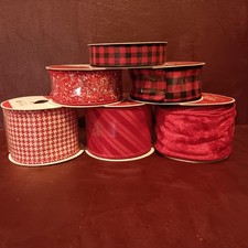 Miscellaneous Red Variety Christmas Holiday Ribbons Lot of 6 Different sizes