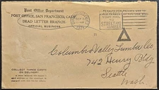 Post Office Dept Dead Letter DLO Penalty San Francisco CA 1924