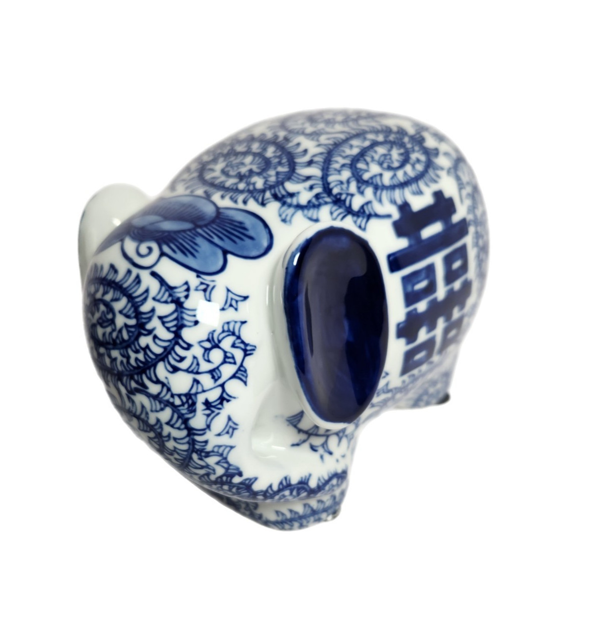 Chinese Chinoiserie Elephant Porcelain Double Happiness Figurine 5" Wedding Gift