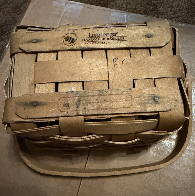 Longaberger Small Brown Rectangular Wood Basket w/ Lid 7x5x4 in
