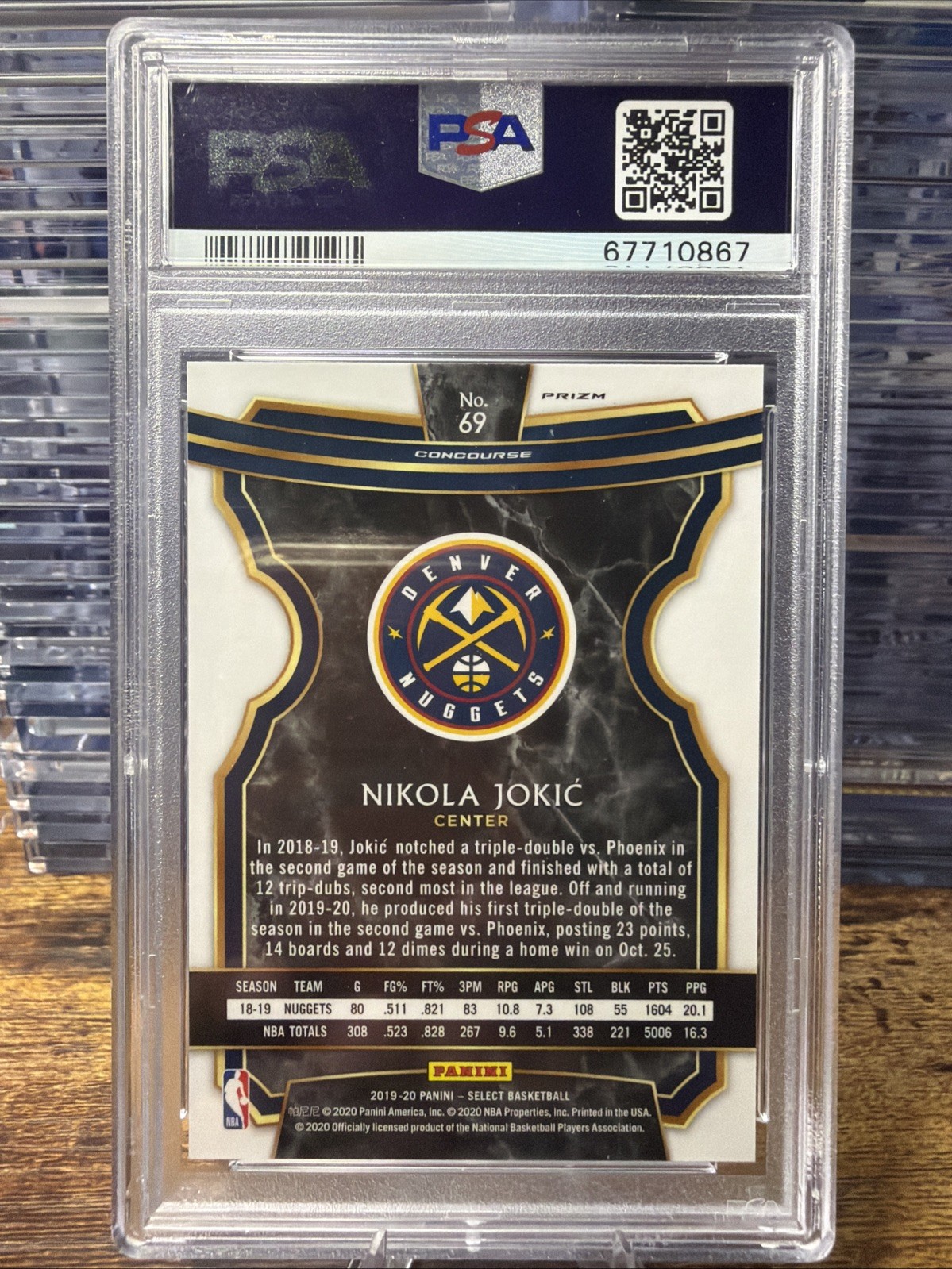 2019 Panini Select Concourse Nikola Jokić #69 Zebra Prizm Denver Nuggets PSA 10 view 2