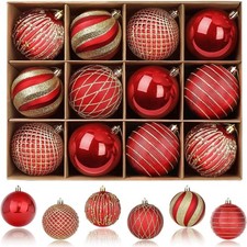 SHareconn 80mm Christmas Balls Ornaments,12PCS Colored Shatterproof Plastic Deco