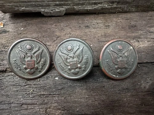 3 WW1 US Military Great Seal Brass Button New York BUTTON WORKS Field Dark 1A