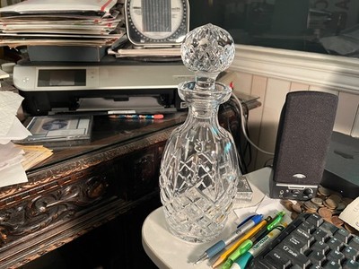 old Waterford Lismore barrel shaped brandy liquor decanter and ball stopper nice