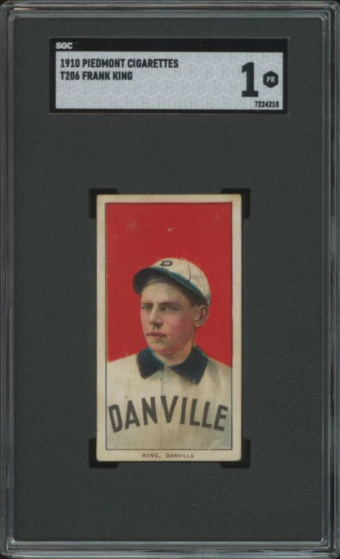 1909 T206 FRANK KING NNO POOR SL PIEDMONT 350 SGC 1 BASEBALL DANVILLE RED SOX