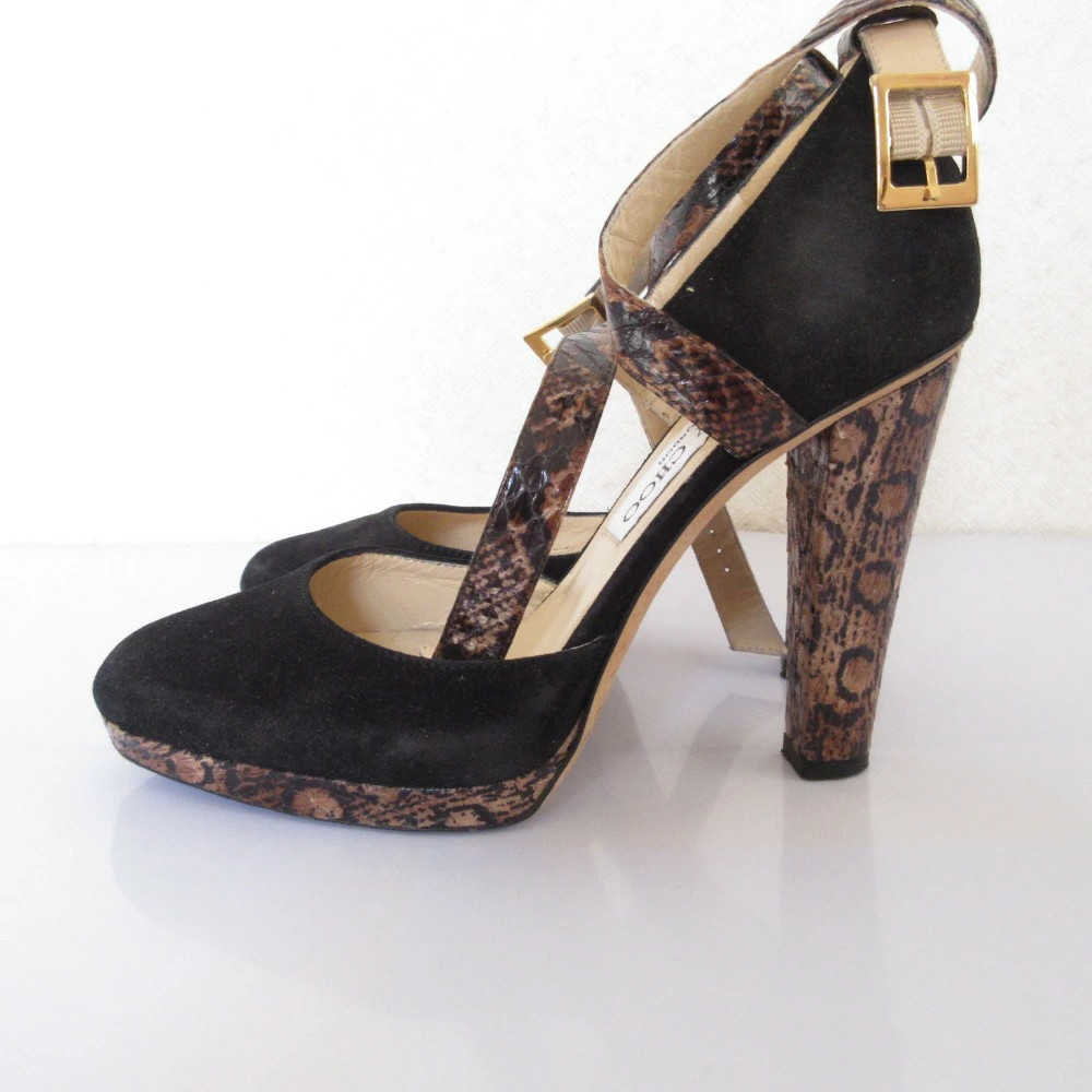 Jimmy Choo Python Pattern Heel Ankle Strap Pumps … - image 2