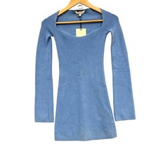 Dazie Dress Womens 8 Blue Knit Bodycon Mini Long Sleeve Square Neck Stretch