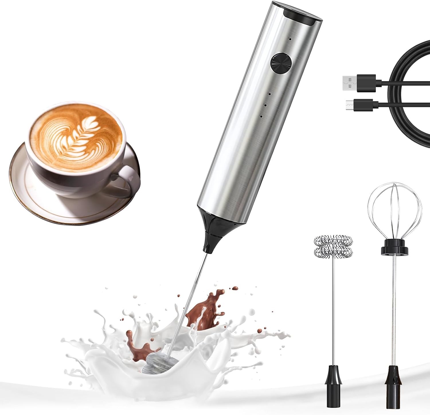 Rechargeable Milk Frother Wand Handheld, 3 Speed Adjustable 