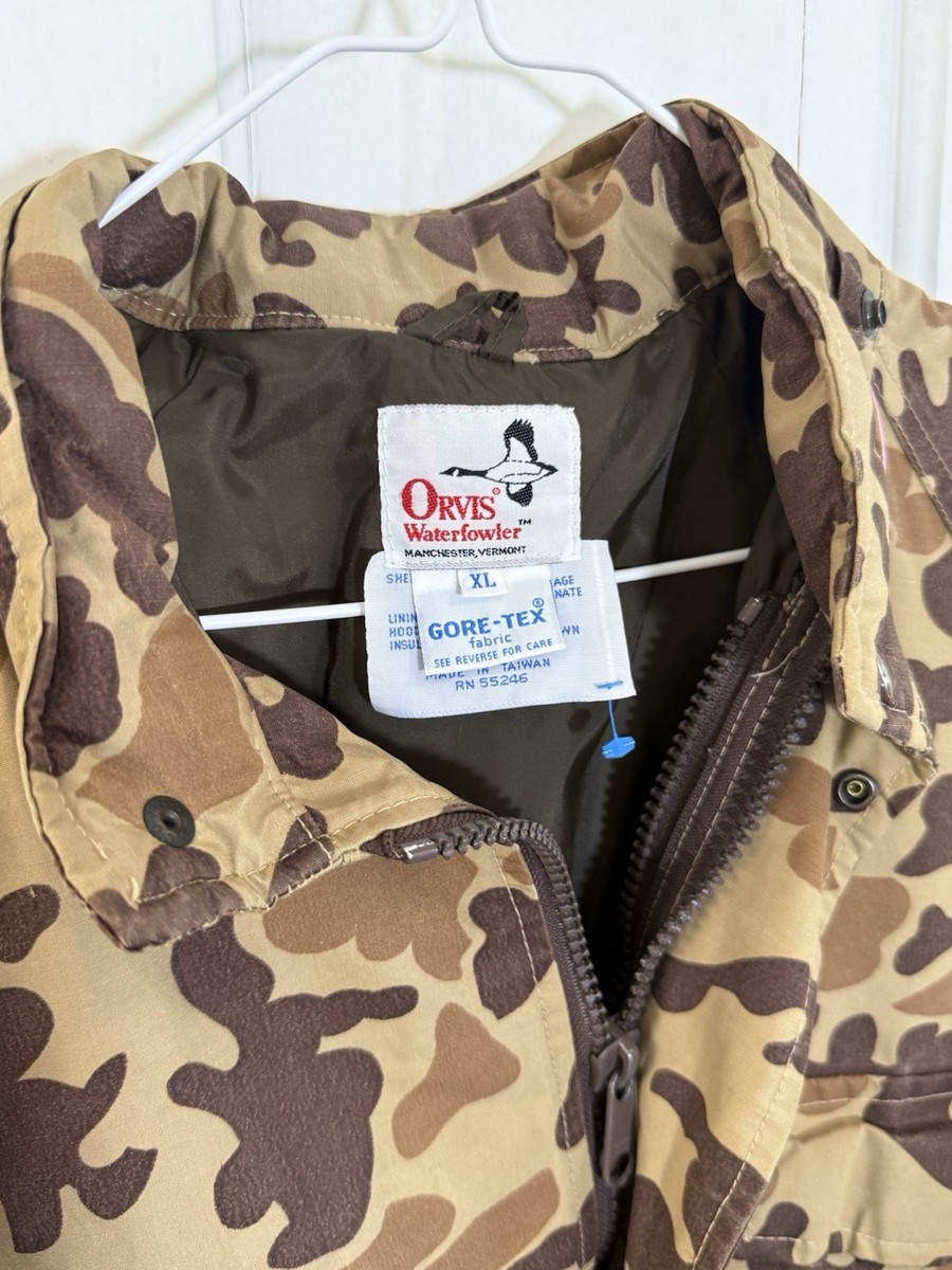 Vintage Orvis Waterfowler Duck Camo Gore-Tex Rain Jacket Vtg Parka