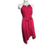 Azazie Red Sleeveless Halter Neck High-Low Bridesmaid Dress Tie Waist J18