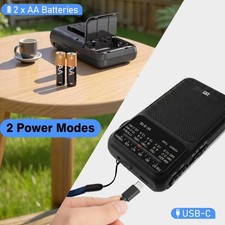 Portable Radio AM FM USB Rechargeable AA Battery, Strong Reception, Compact