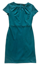 BANANA REPUBLIC Dark Green Sheath Dress Knee-Length Cap Sleeve Keyhole Lined 4