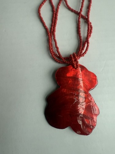 Stunning Red Shell Pendant 18” Necklace Boho Beaded Necklace !!! - Picture 2 of 5