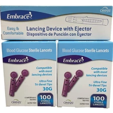 Embrace Lancing Device with Ejector & 2 box Blood Glucose Sterile Lancets Sealed