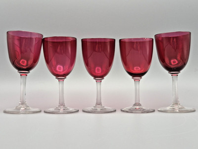 Vintage antikes mundgeblasenes Cranberry Glas kleine Wein Sherry Gläser