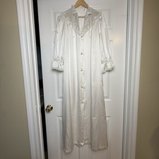 Vintage Iris Lingerie White Satin Nylon Lace Long Robe Housecoat Size Small USA
