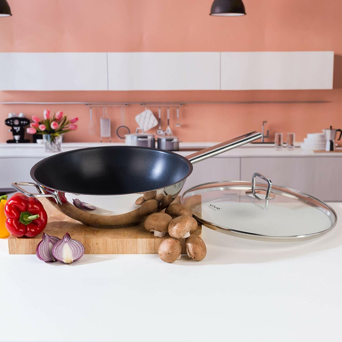 Villeroy Boch Stainless Steel Silver Colour Wok with Glass Lid