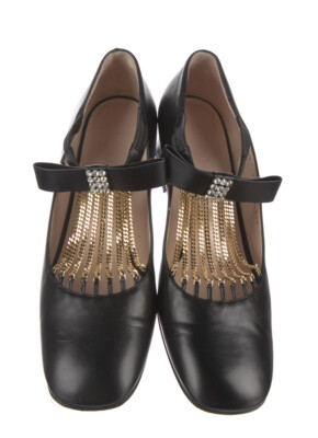 イタリア製 GUCCI Bow strap キャミソール トップス 36 黒 Double G embellished leather platform pumps in black - Gucci