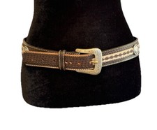 Men  s Brown Mexican Tooled Leather Belt Silver Buckle Cowboy