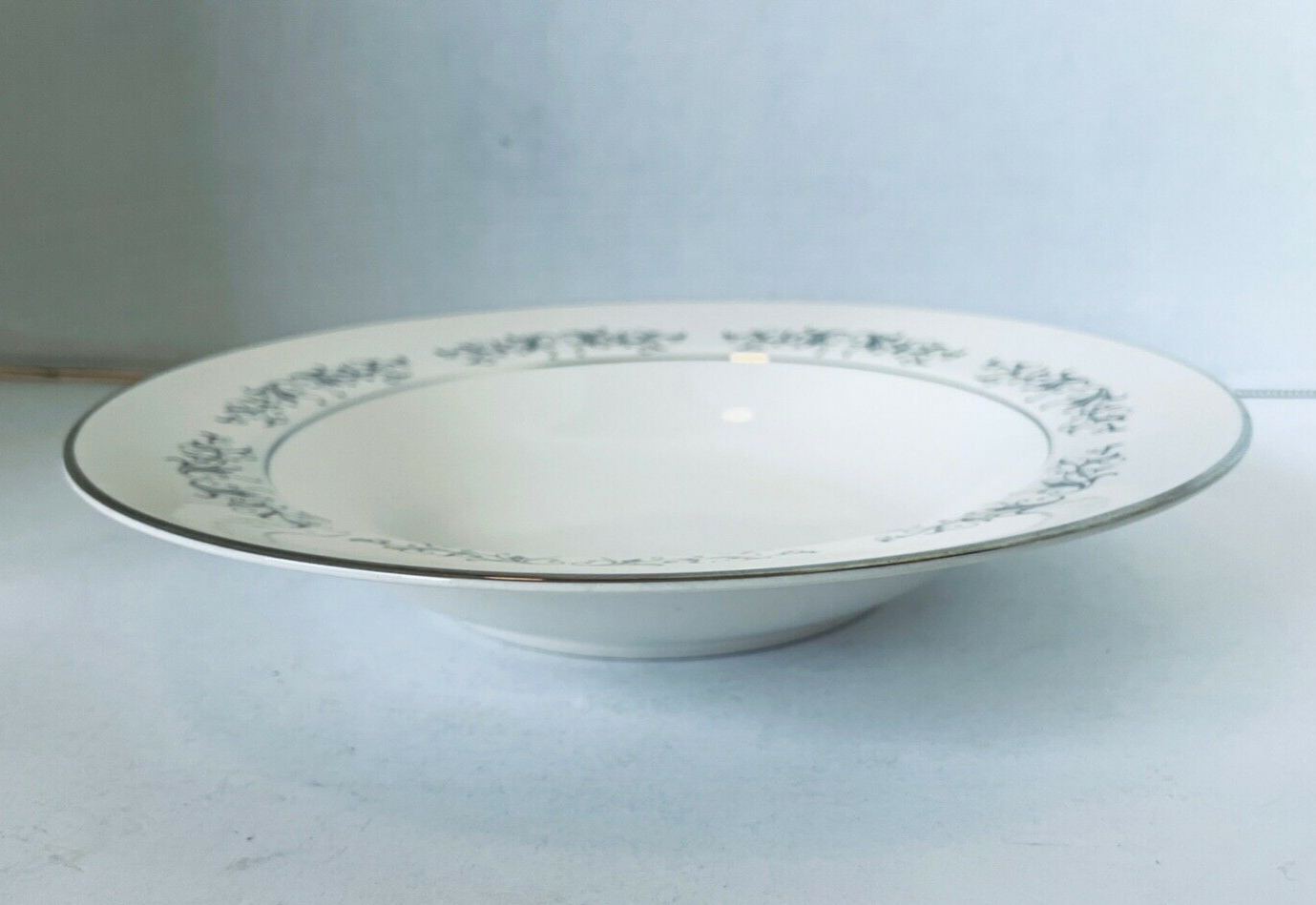 Flintridge China BonLite Pierra Grey 8 1/2 in Rimmed Bowl Platinum Rim