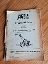 Agria Ersatzteilliste Einachsschlepper Typ 1700 Original