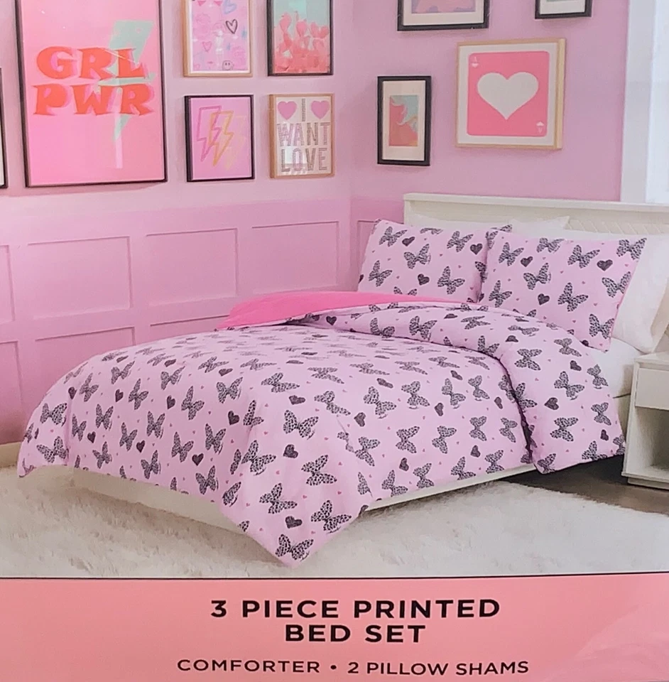 Juego de edredón y fundas Juicy Couture lavanda con mariposas y corazones de leopardo COMPLETO Foto 3 de 4