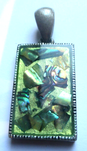 Ancien Pendentif Art Nouveau - Métal Argenté, Pierre Bleue, Cercle Nacre