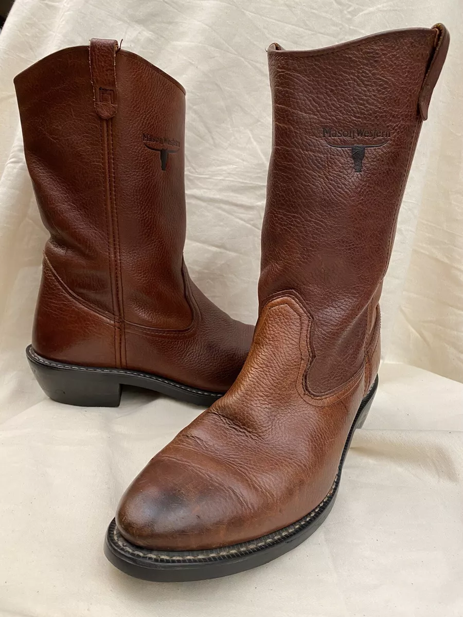 Mens Mason Comfort Western Brown Leather Work Boots Shoes 14D Oil